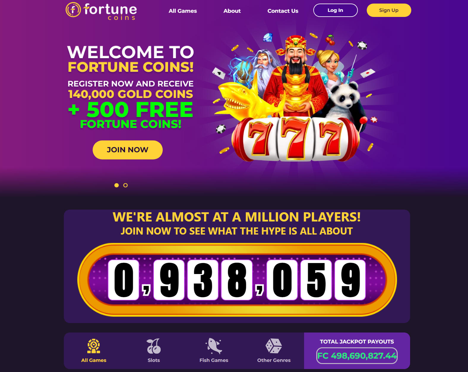 Fortune Coins Casino Welcome Page 