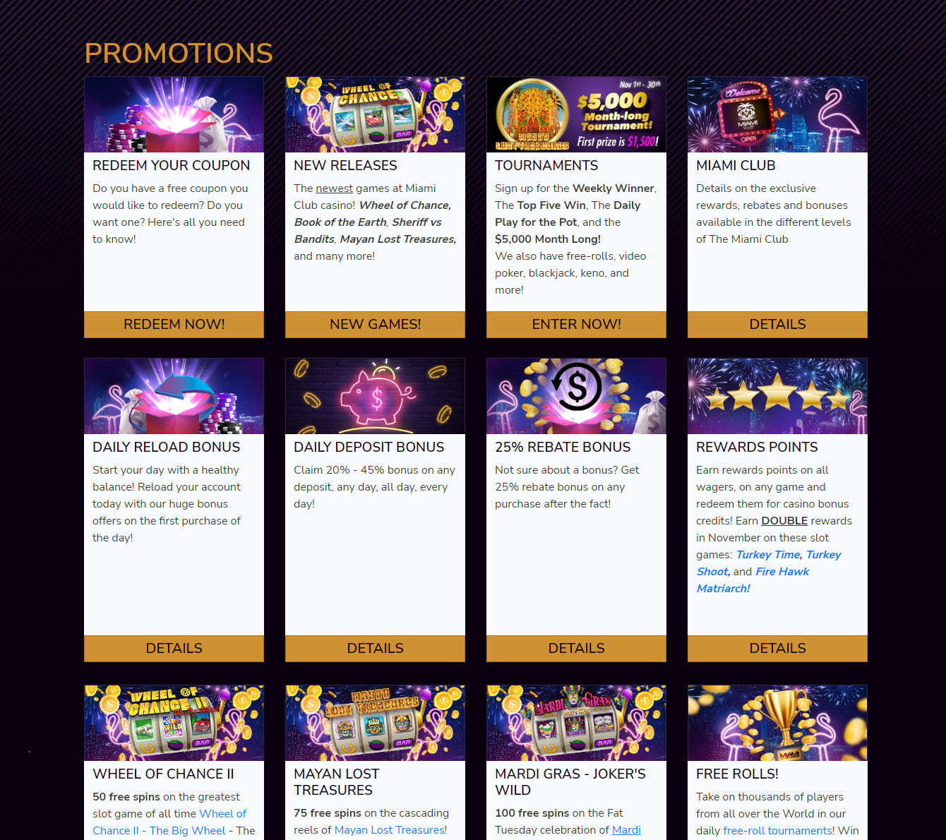 Miami Club Casino Promotions Page Imge 